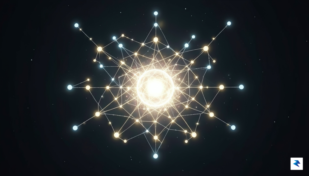 A conceptual digital visualization showing a glowing, interconnected network of&hellip;