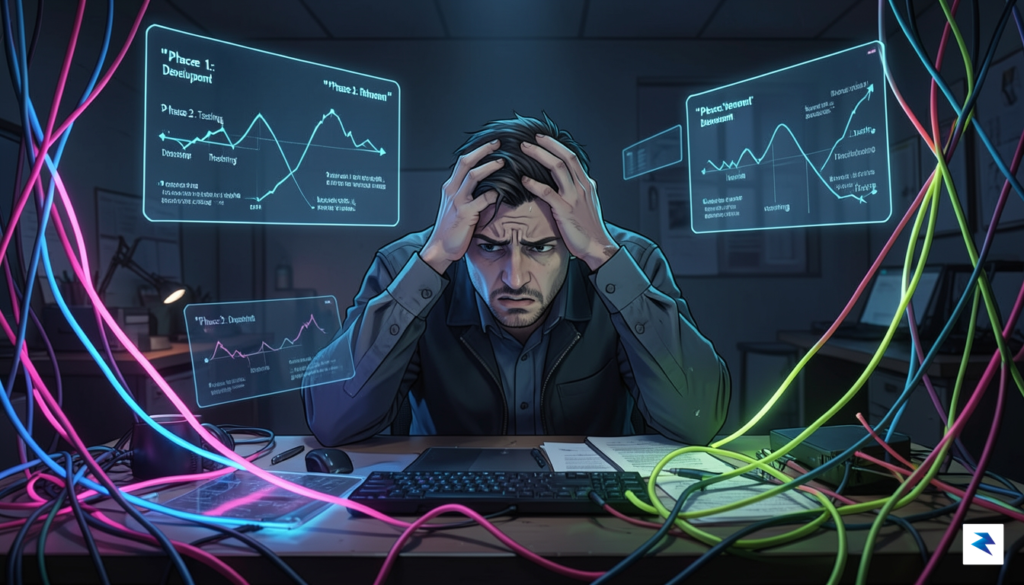 A conceptual digital illustration showing a stressed software engineer at&hellip;