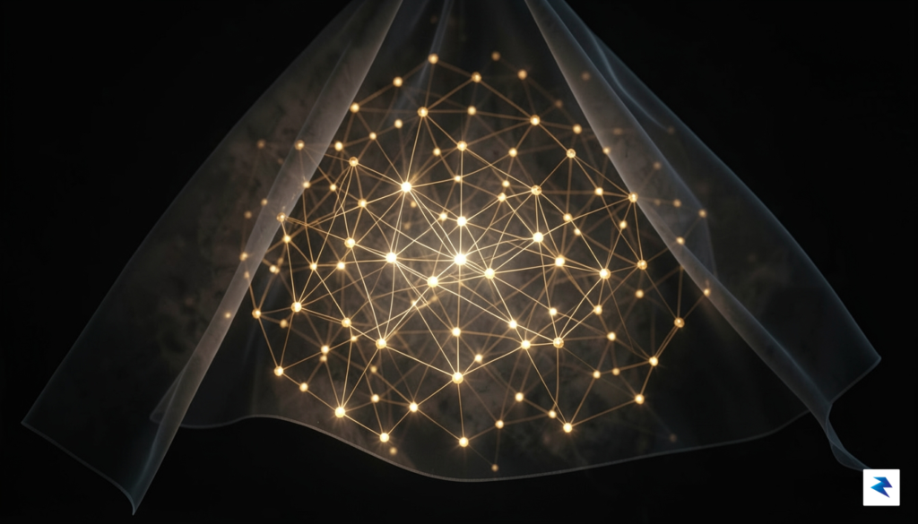 A conceptual digital art piece showing a glowing, intricate network&hellip;