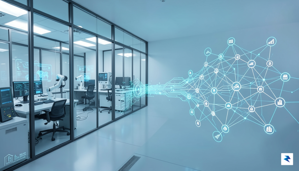 A conceptual illustration showing a secure digital bridge connecting a&hellip;
