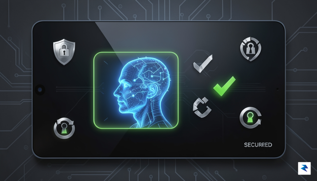 A modern, high-tech digital interface displaying a sleek, futuristic biometric&hellip;