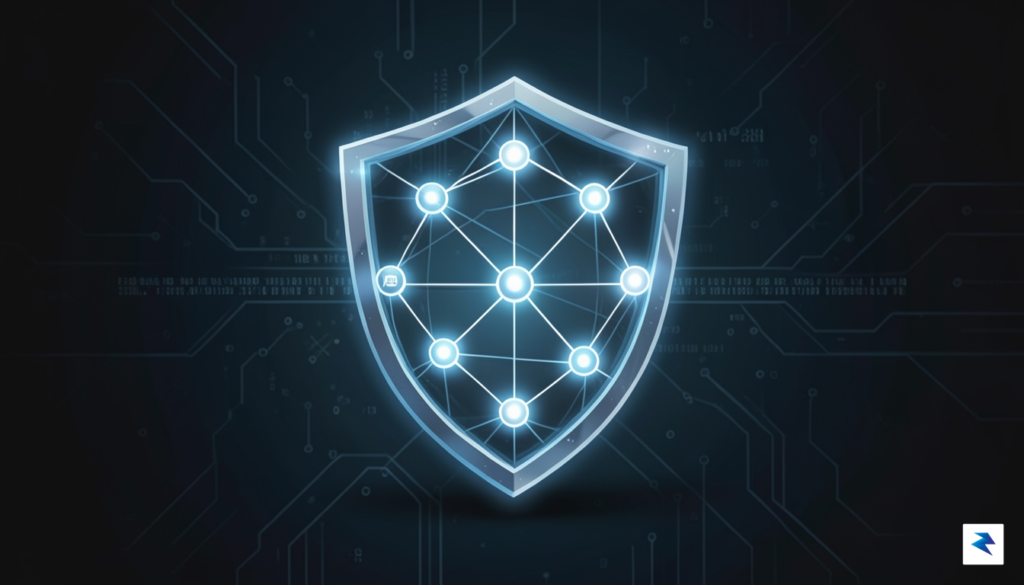 A conceptual digital visualization of a network security shield with&hellip;