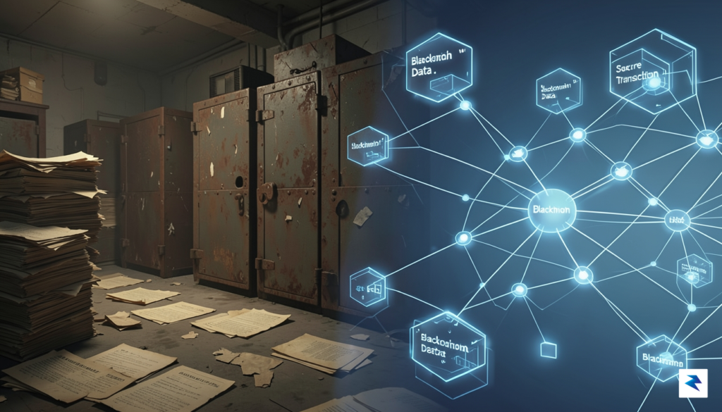 A conceptual digital illustration showing a transition from dusty, traditional&hellip;