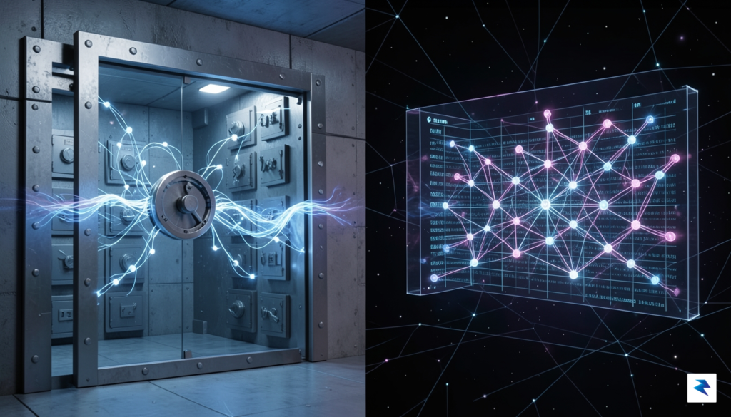 A conceptual digital visualization showing a glowing, interconnected network of&hellip;