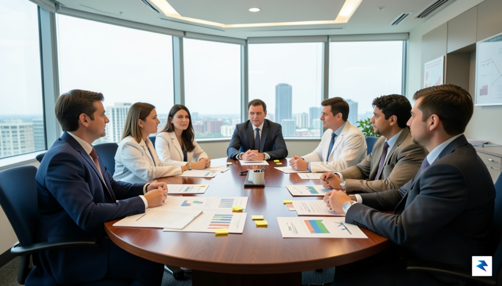 A diverse group of scientists and university administrators in a&hellip;