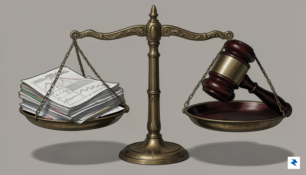 A conceptual image showing a balance scale, with a stack&hellip;