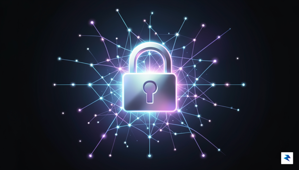 A conceptual illustration of a digital lock icon integrated into&hellip;