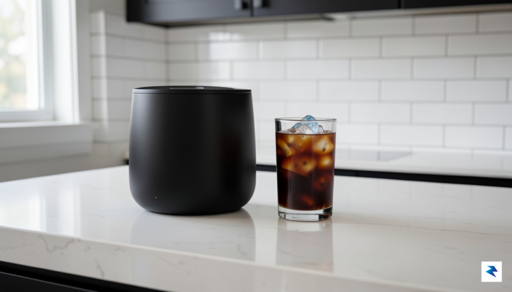 A sleek, modern kitchen countertop showcasing a GoveeLife nugget ice&hellip;