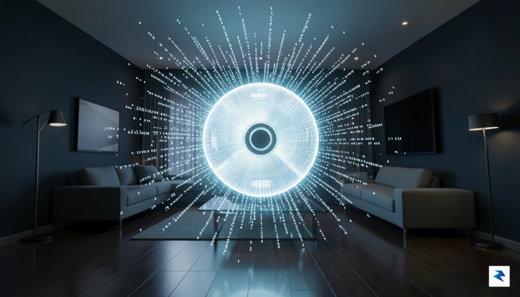 A conceptual digital art piece showing a glowing, translucent video&hellip;