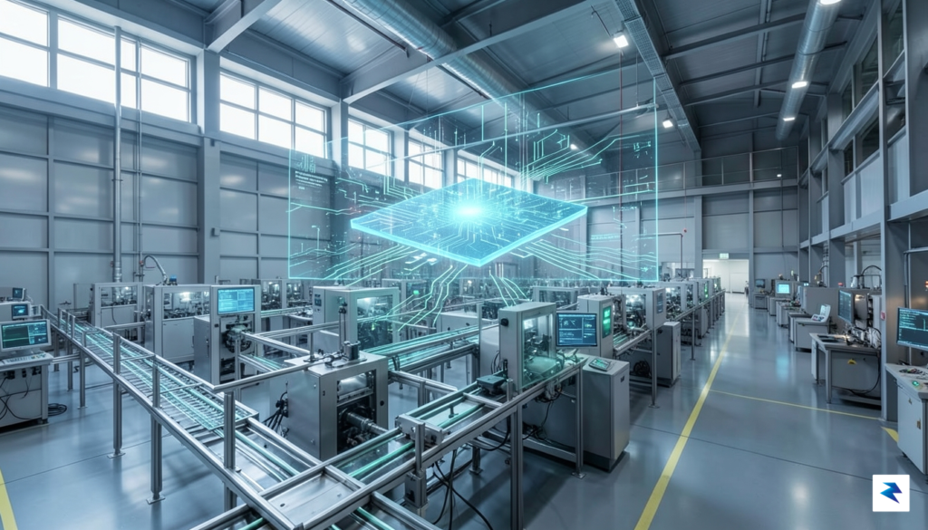 A futuristic, conceptual visualization of a high-tech semiconductor fabrication plant&hellip;