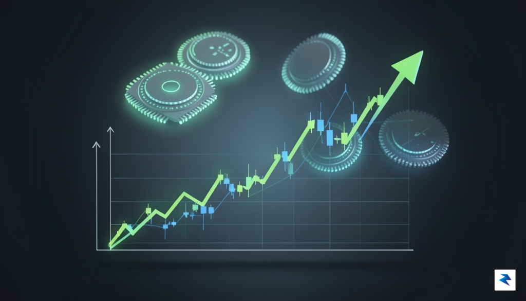 A professional digital visualization showing a stock market graph trending&hellip;