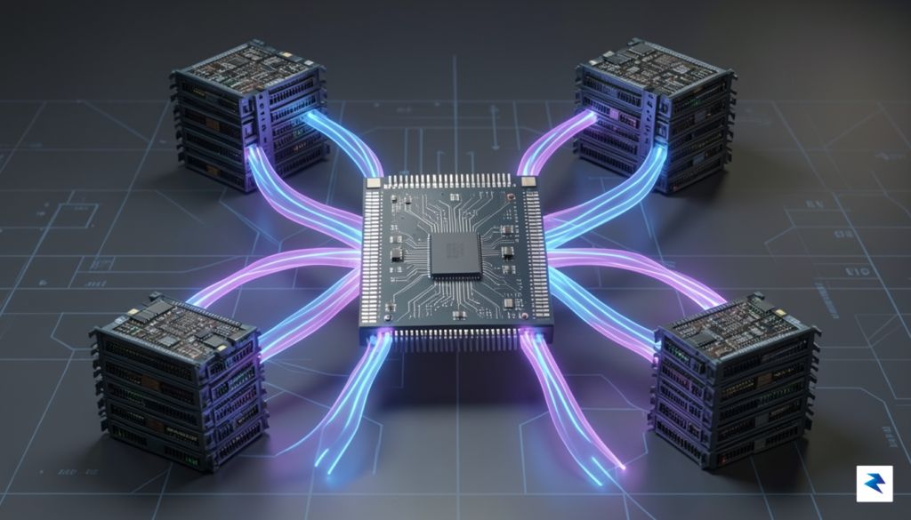 A detailed 3D visualization showing a central GPU chip surrounded&hellip;