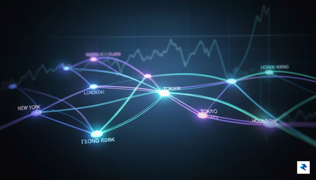 An abstract digital visualization representing global liquidity flows, with glowing&hellip;