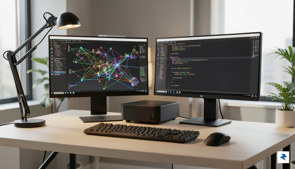 A sleek, professional workstation desk setup featuring a Mac Studio&hellip;
