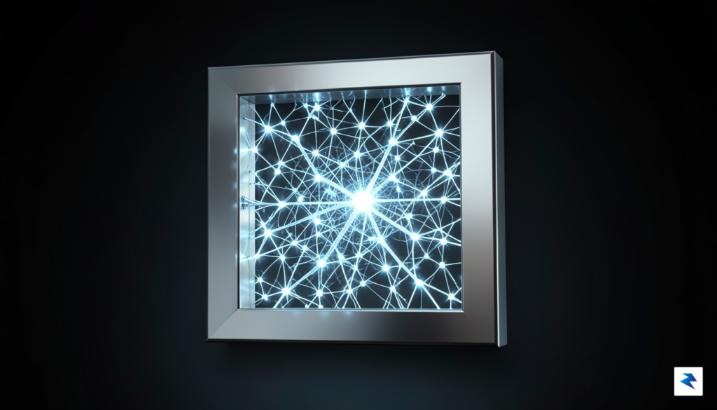 A conceptual digital illustration showing a glowing neural network structure&hellip;