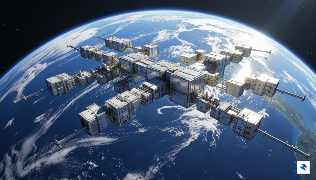 A conceptual 3D render showing a modular data center satellite&hellip;