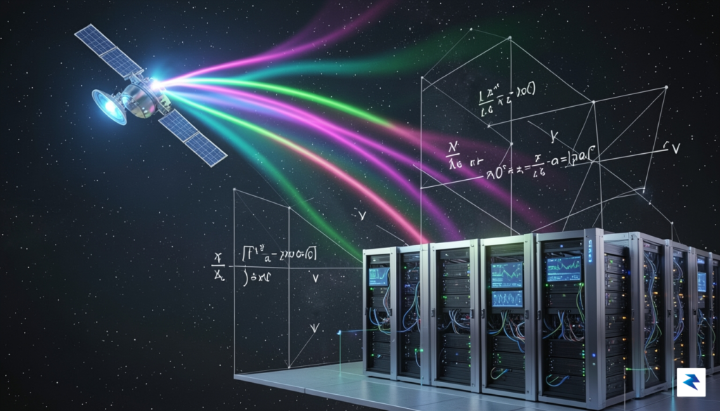 A conceptual 3D render showing data streams traveling as glowing&hellip;