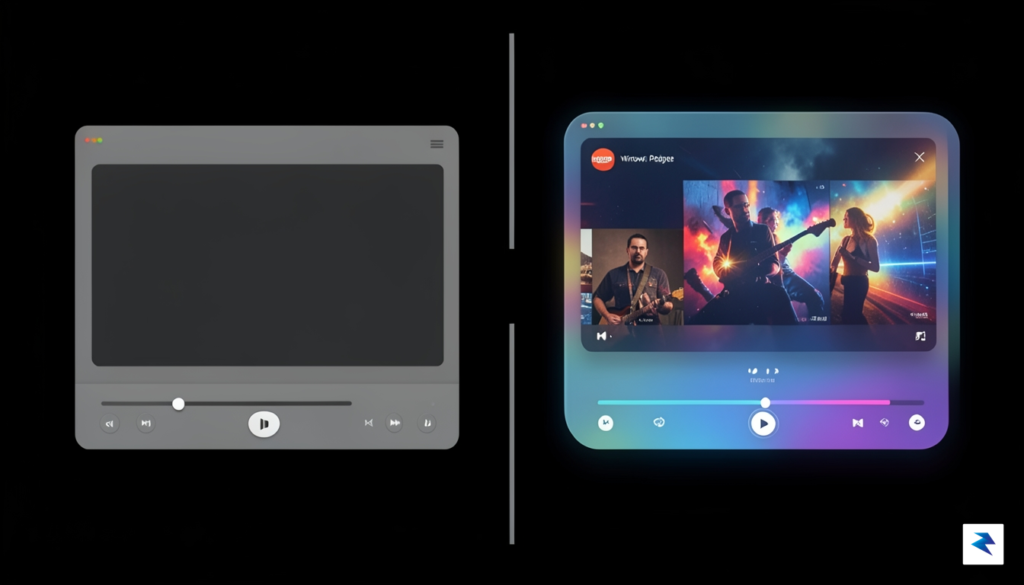 A sleek, side-by-side comparison graphic showing the minimalist, gray-toned interface&hellip;