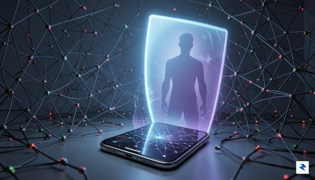 A conceptual digital illustration showing a glowing shield protecting a&hellip;