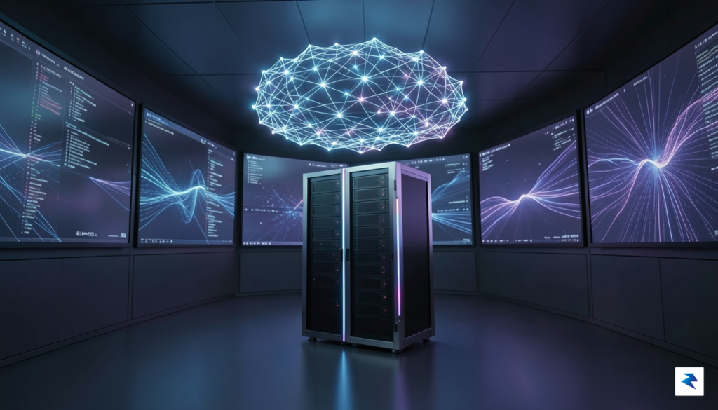 A sleek, futuristic digital workspace showing a glowing, multi-layered neural&hellip;
