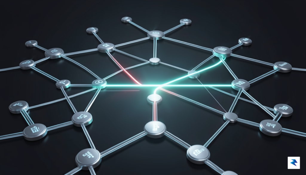 A conceptual digital illustration showing a complex web of glowing,&hellip;