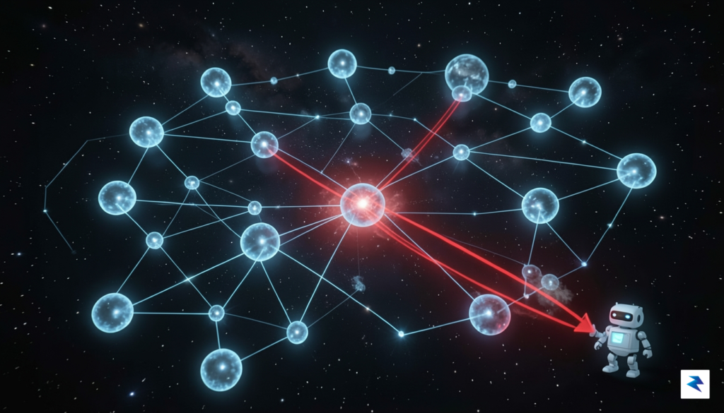A digital visualization of a complex network of glowing blockchain&hellip;