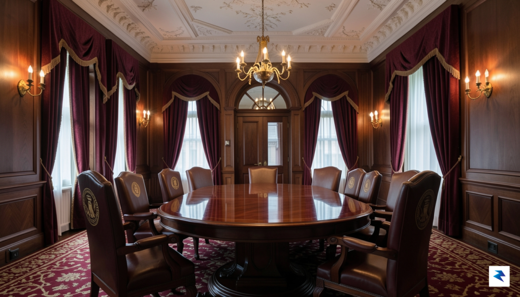 A photograph of the interior of the Federal Reserve Board&hellip;