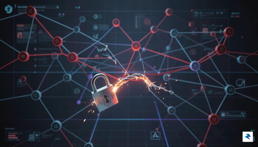 A digital illustration showing a complex network of interconnected nodes,&hellip;