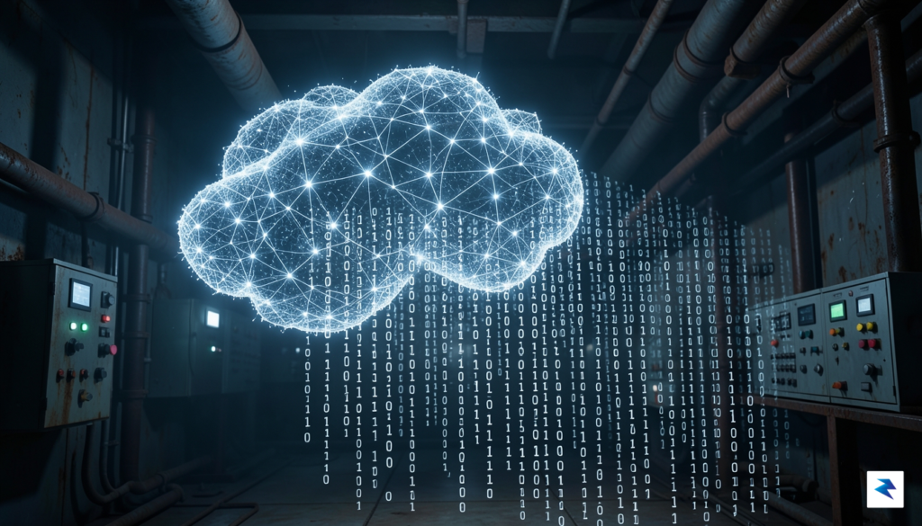 A conceptual digital illustration showing a glowing data cloud dissolving&hellip;