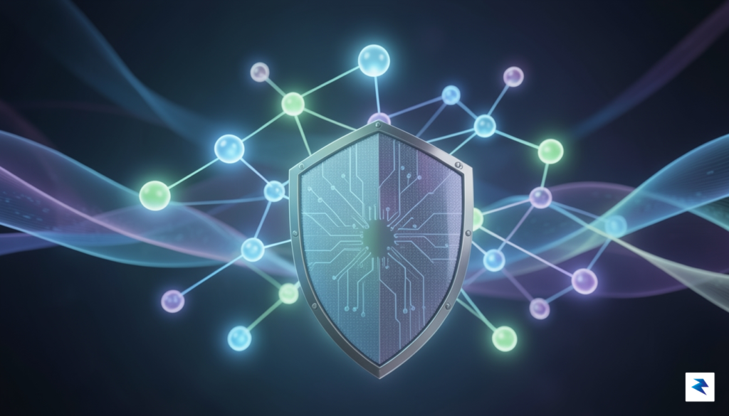 A conceptual digital security illustration showing a series of glowing&hellip;
