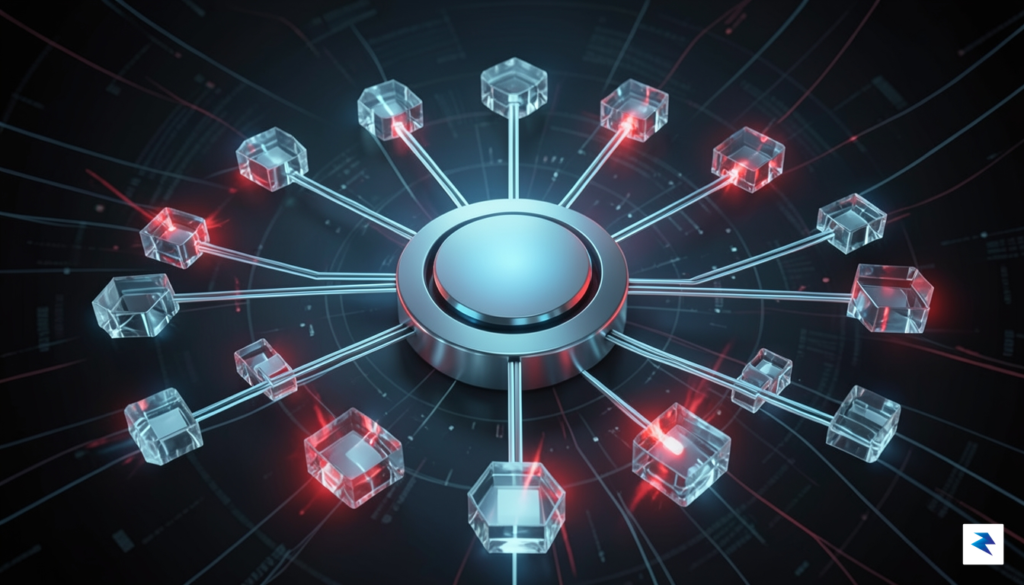 A conceptual digital representation of a compromised data network, showing&hellip;
