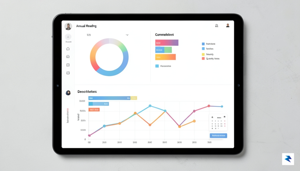 A clean, minimalist digital dashboard on a tablet screen showing&hellip;