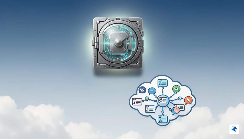 A digital illustration showing a secure, glowing vault icon separated&hellip;