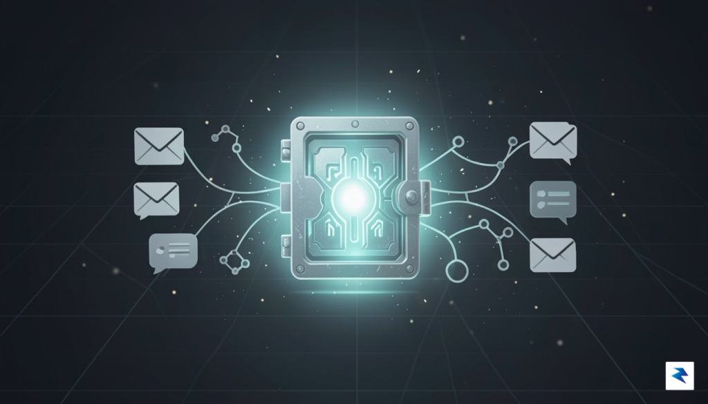 A conceptual digital illustration showing a secure, glowing vault icon&hellip;