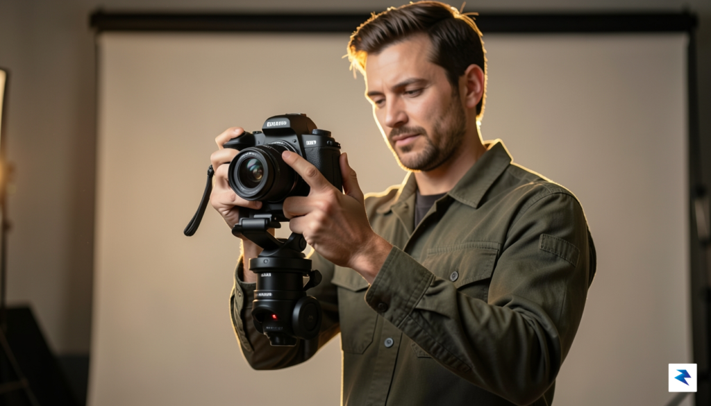 A cinematic shot of a professional filmmaker holding a Leica&hellip;