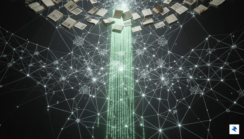 A conceptual illustration of a vast, glowing neural network being&hellip;