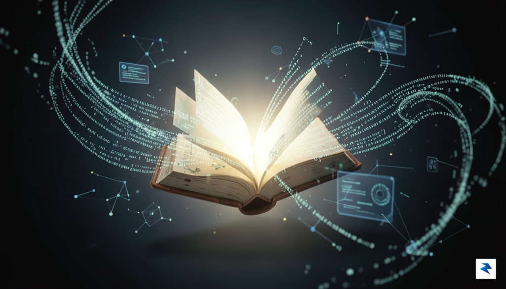 A conceptual digital illustration of a glowing, translucent book being&hellip;