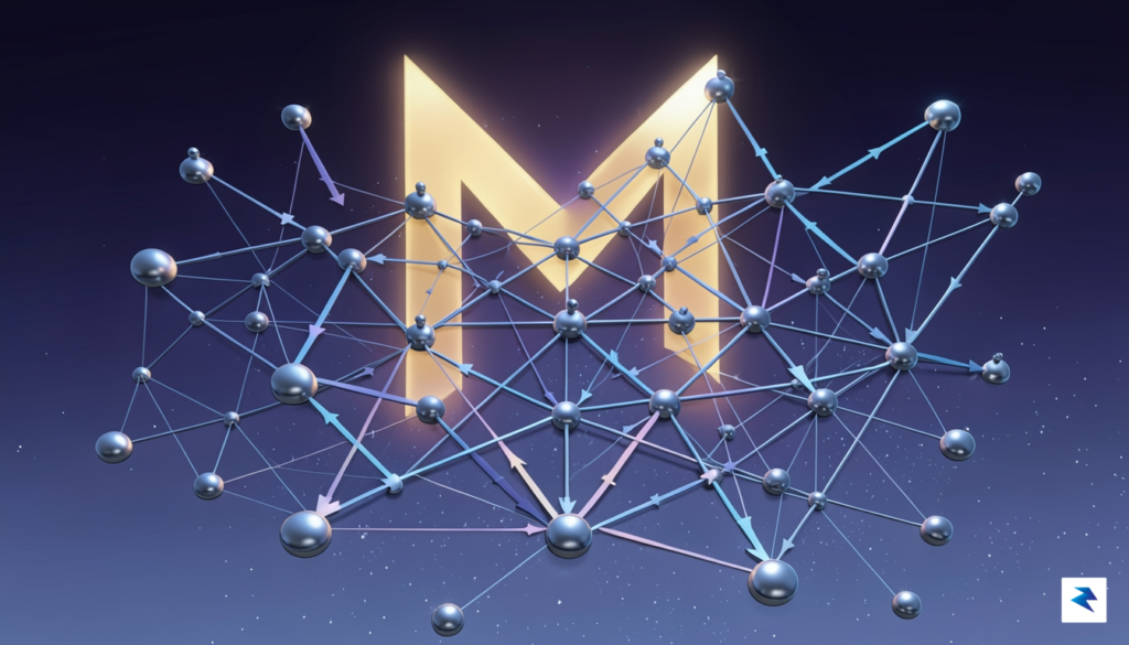 A stylized illustration of a complex network of interconnected nodes&hellip;