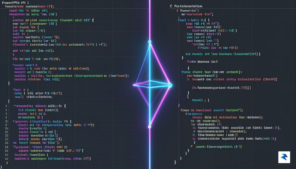 A side-by-side comparison visualization showing a complex block of PowerPC&hellip;