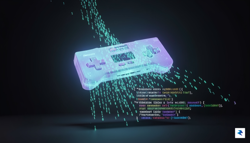 A conceptual digital art piece showing a glowing, holographic GameCube&hellip;