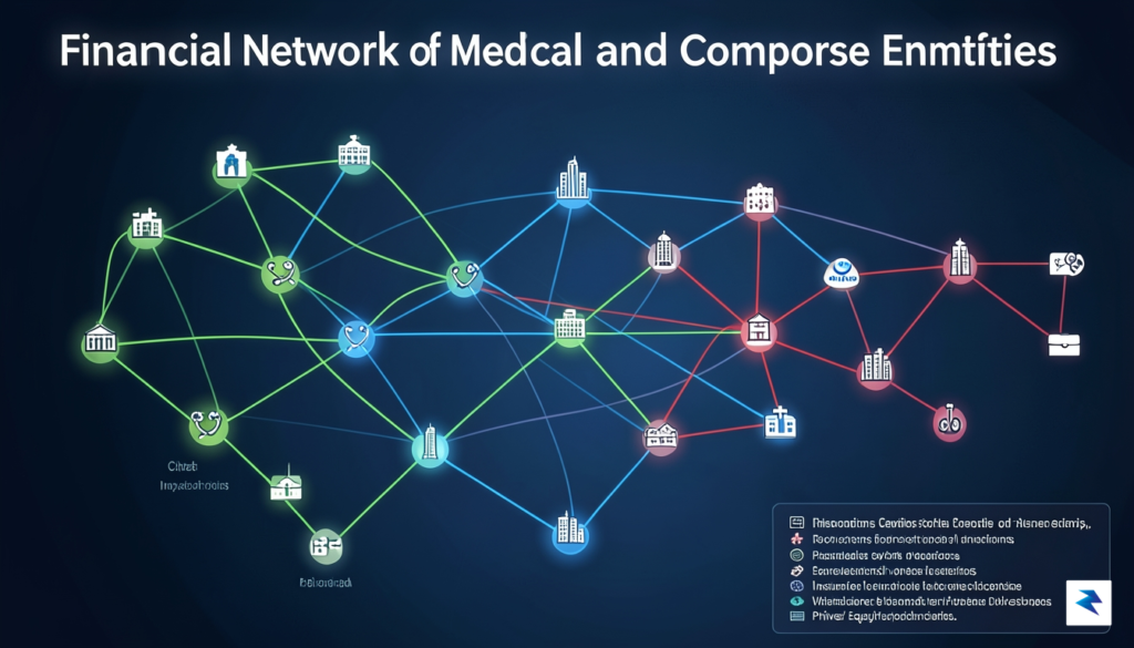 A digital data visualization showing a network of interconnected financial…