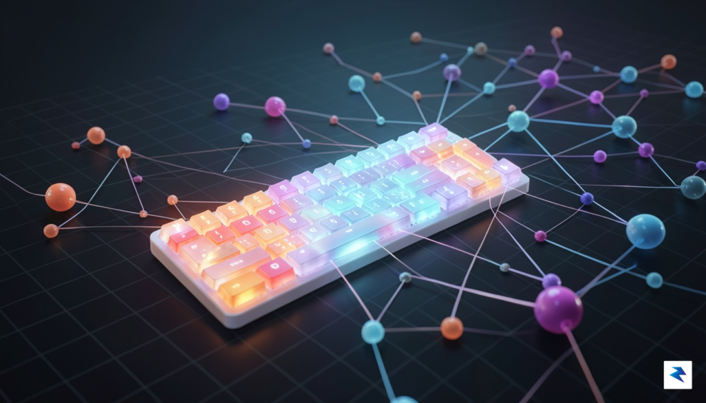 A conceptual digital representation showing a glowing keyboard connected to&hellip;