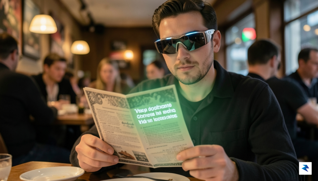 A person wearing smart glasses, looking at a foreign menu,…