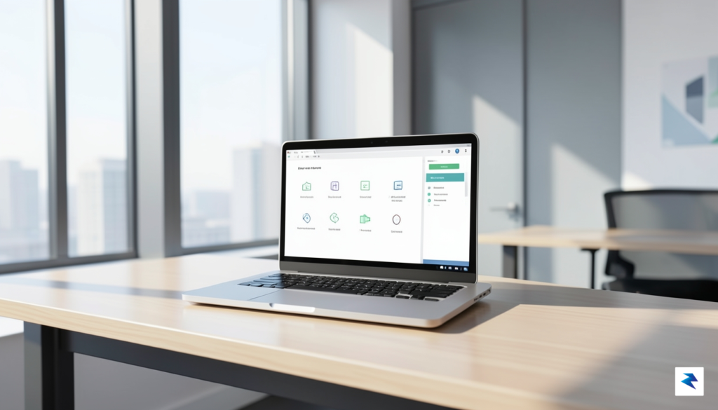 A sleek, modern digital illustration showing a clean computer workspace&hellip;