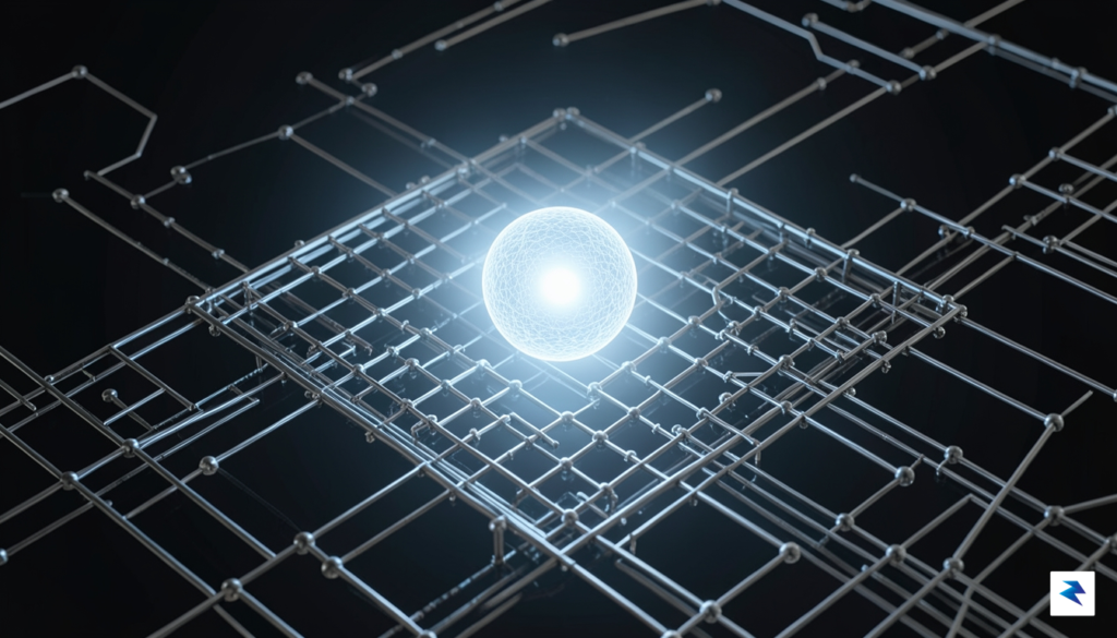 A conceptual illustration showing a stylized, glowing Majorana quasiparticle suspended&hellip;
