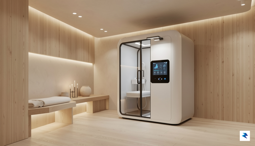A conceptual interior shot of a minimalist, serene spa environment&hellip;