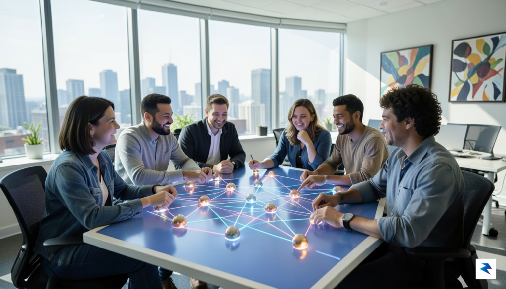 A vibrant, collaborative digital workspace featuring a diverse group of&hellip;