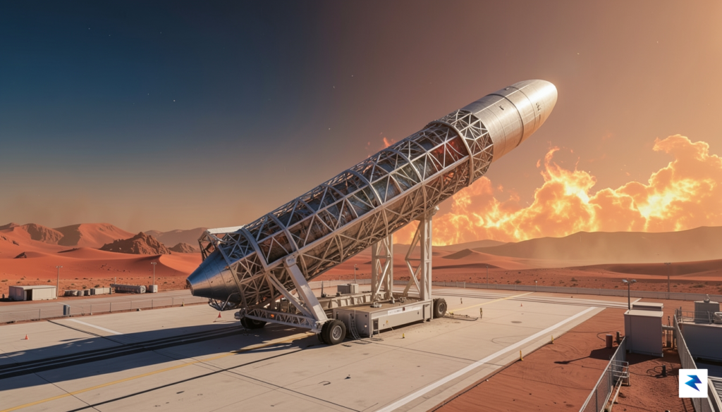 A wide-angle digital rendering of a sleek, 3D-printed Relativity Space&hellip;