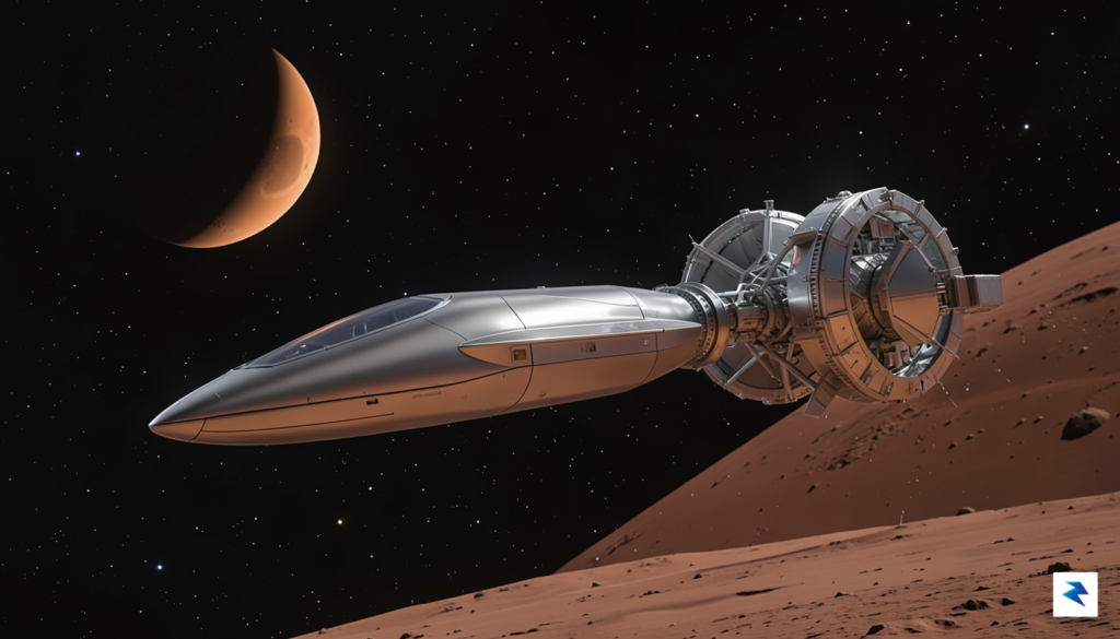 A conceptual digital rendering showing a sleek, futuristic commercial spacecraft&hellip;