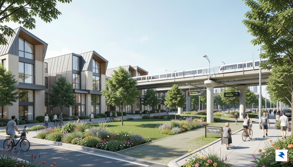 A modern urban planning model showing a mix of townhomes,&hellip;